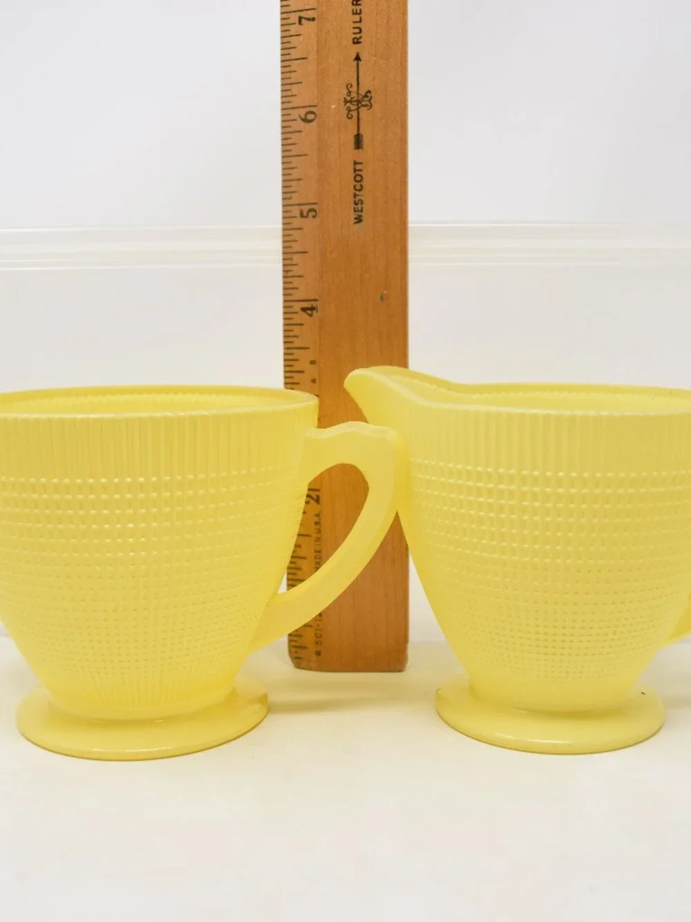 Dominion Glass Saguenay Creamer & Sugar Bowl Yellow 1940s Midcentury Boho Cottag